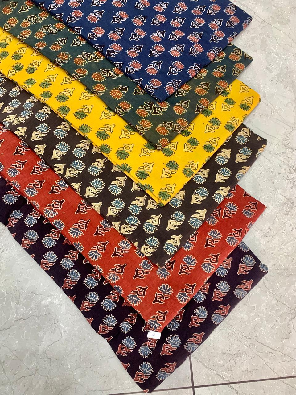 Ajrakh pure cotton handblock printed fabric in maroon base with multicolour butti pattern